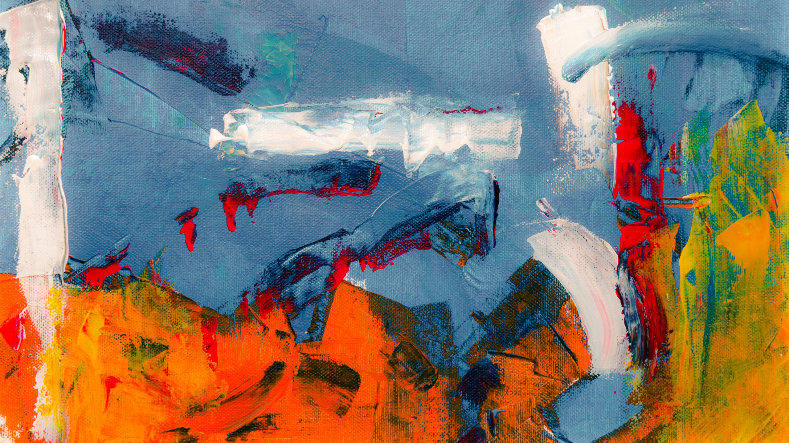 Обои абстрактное искусство, живопись, арт, синий, акриловая краска в разрешении 2560x1440