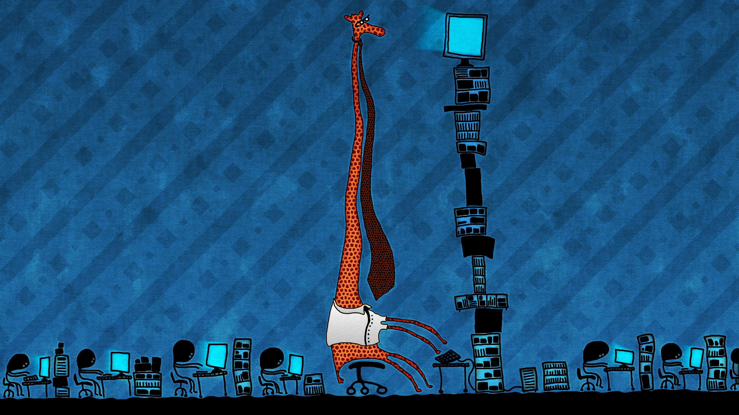 Обои синий, синий цвет, Жираф, привлекательность, отдых в разрешении 2560x1440