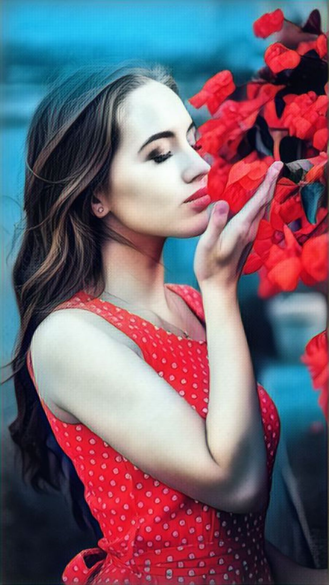 Обои красота, лицо, кожа, губа, цветок в разрешении 1080x1920