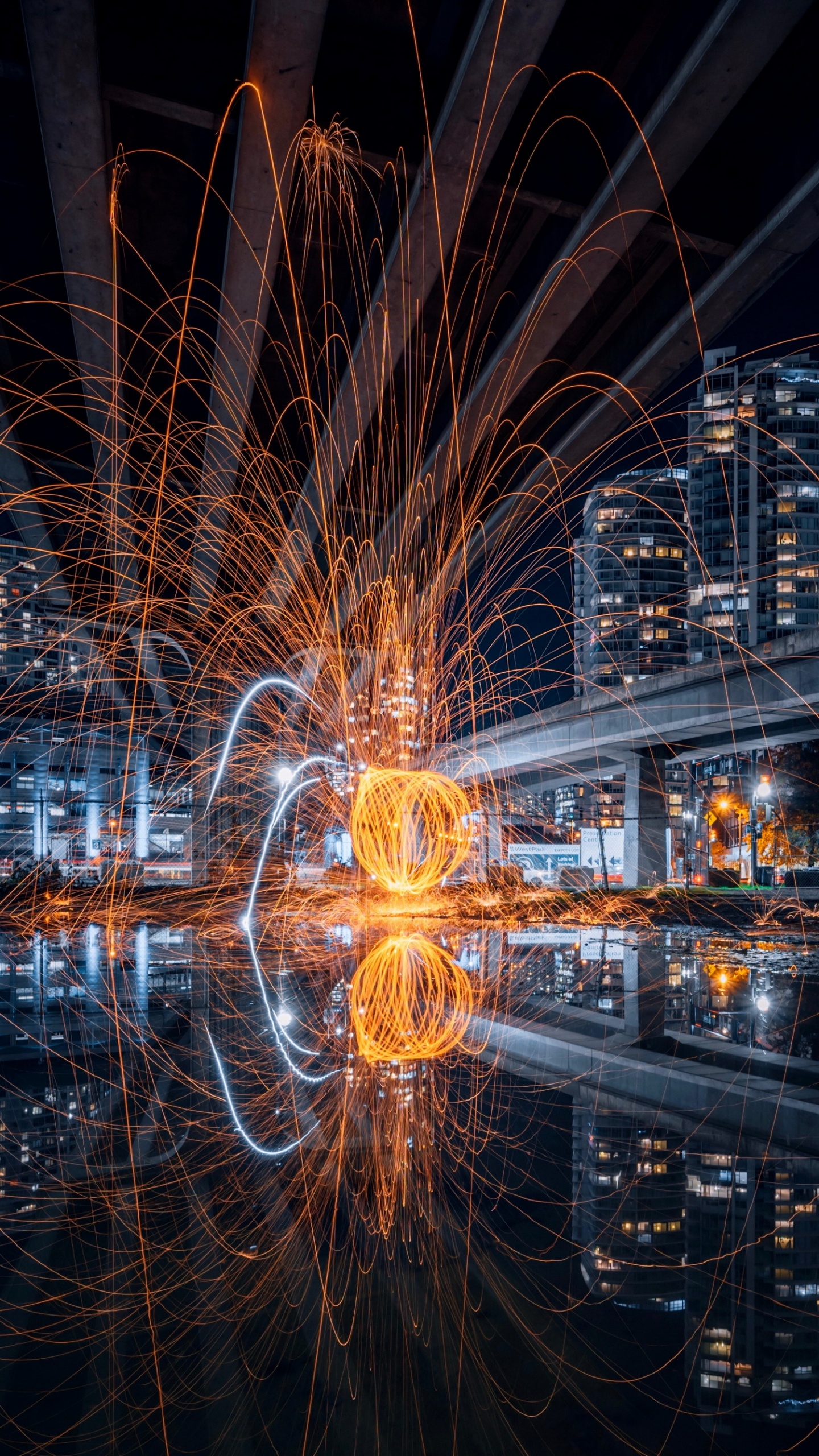 Обои отражение, вода, электричество, дерево, симметрия в разрешении 1440x2560