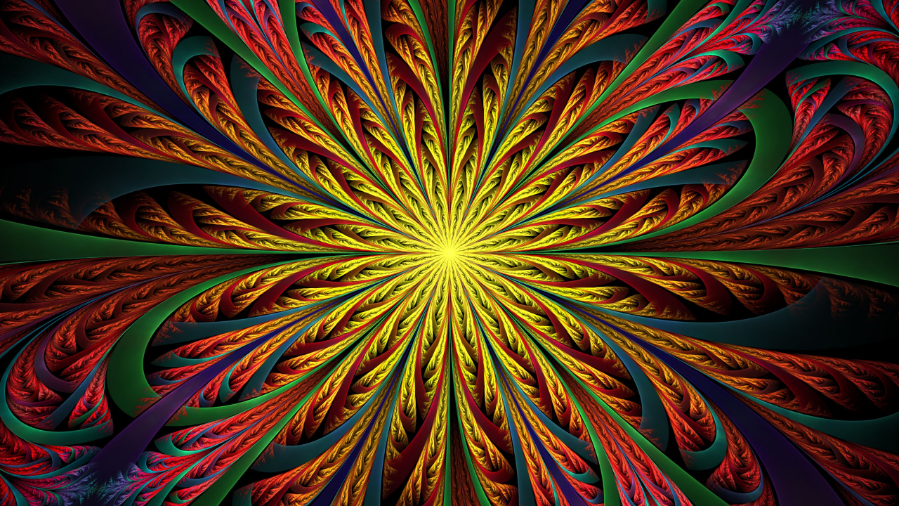 Обои графический дизайн, фрактал, фрактальное искусство, калейдоскоп, психоделическое искусство в разрешении 1280x720