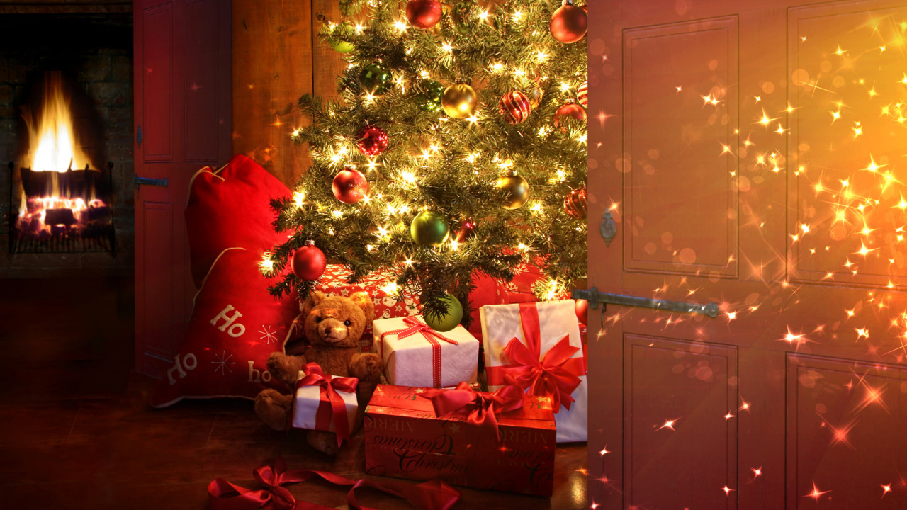 Обои Рождественский день, елка, Рождество, Рождественские украшения, рождественский орнамент в разрешении 1280x720