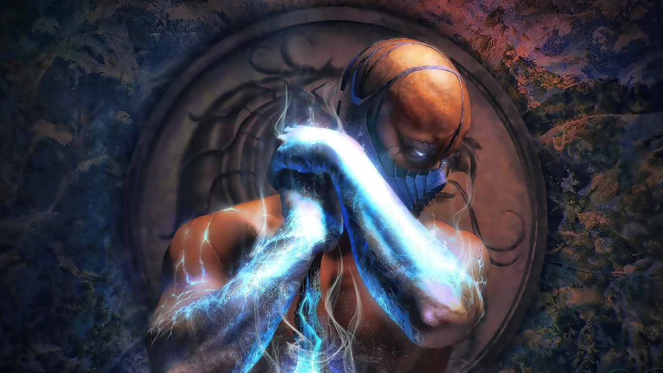 Обои mortal kombat x, Скорпион, арт, космос, фрактальное искусство в разрешении 1366x768