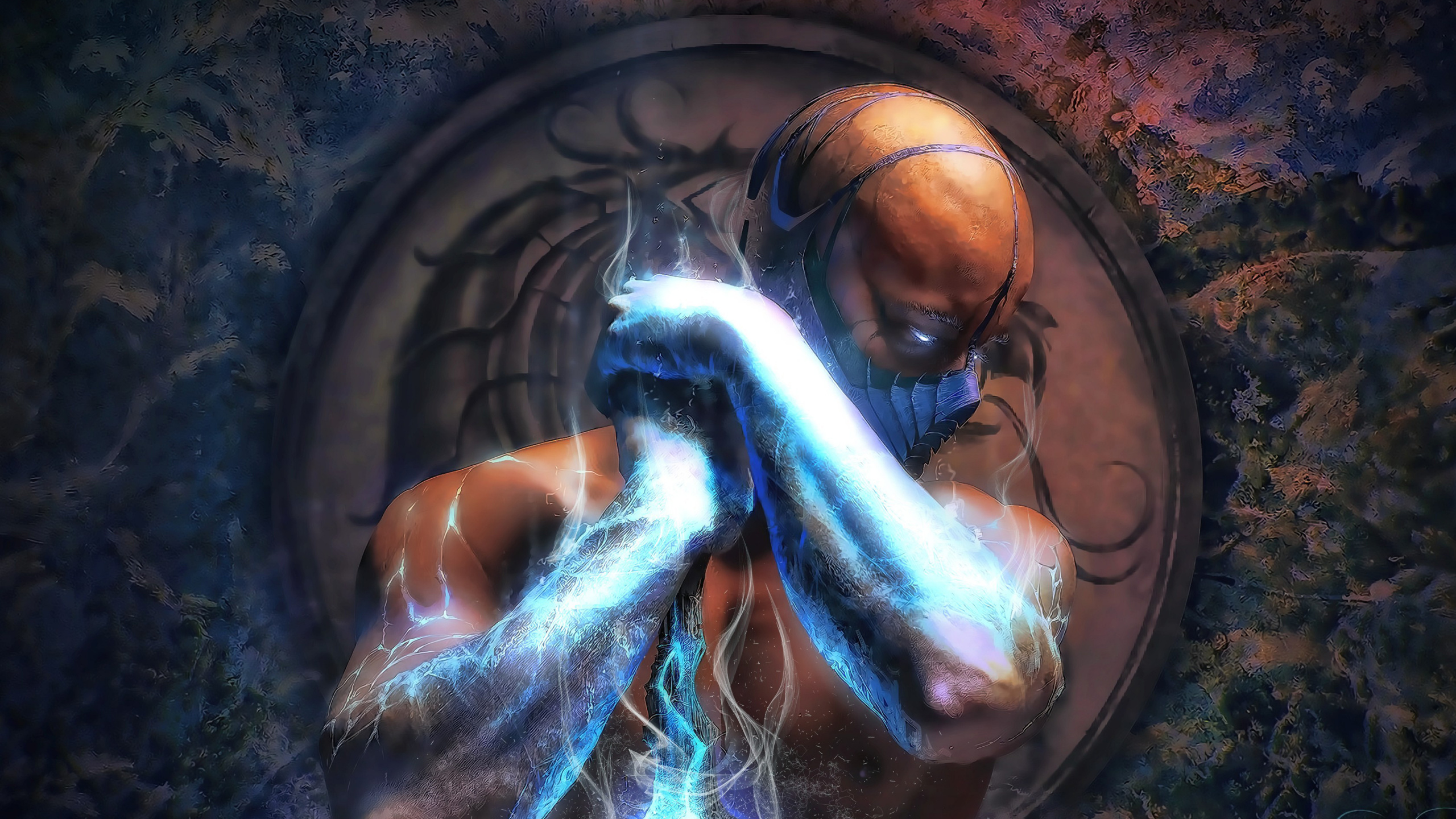 Обои mortal kombat x, Скорпион, арт, космос, фрактальное искусство в разрешении 2560x1440