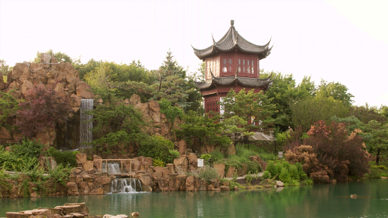 Обои китайская архитектура, Ботанический сад, китайская пагода, сад, пагода в разрешении 1280x720