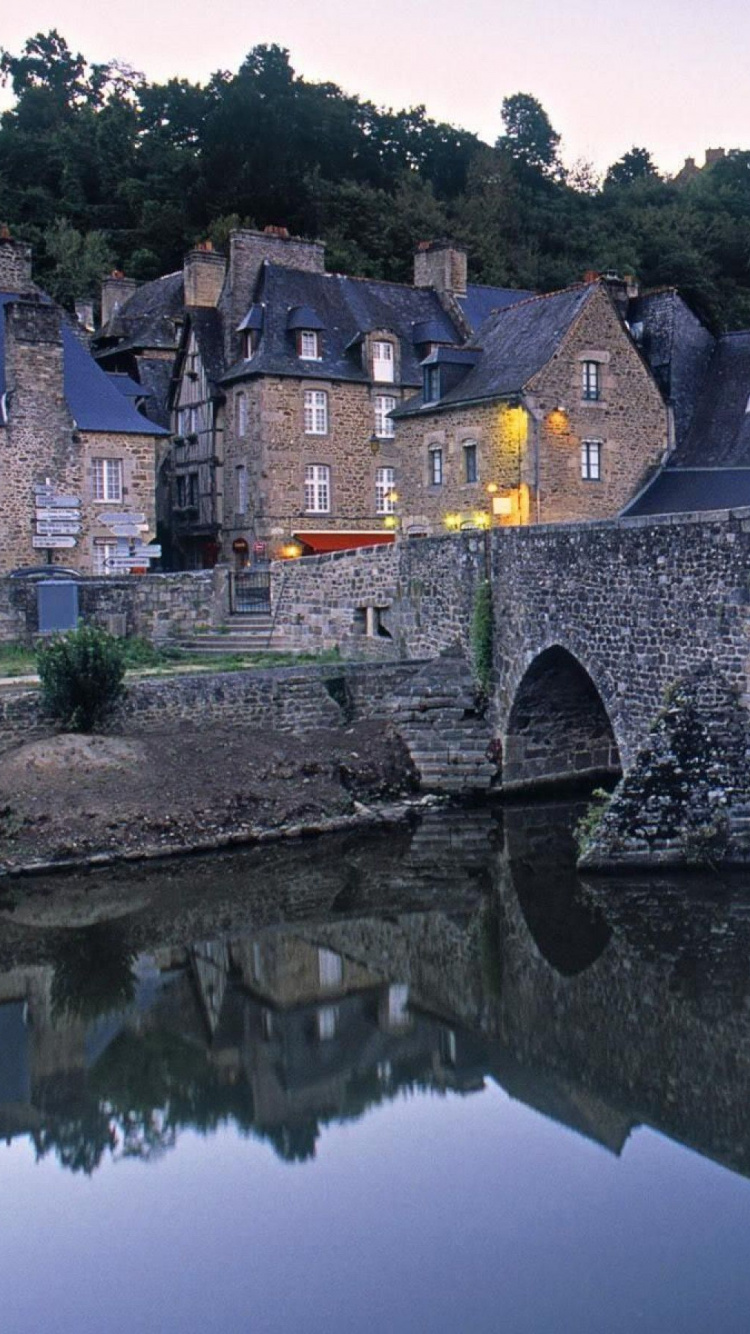 Обои отражение, вода, реки, арочный мостик, водоток в разрешении 750x1334