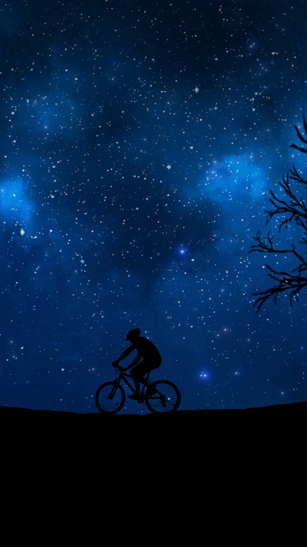 Обои гора, небо, черный, горный велосипед, езда на велосипеде ночью в разрешении 1080x1920