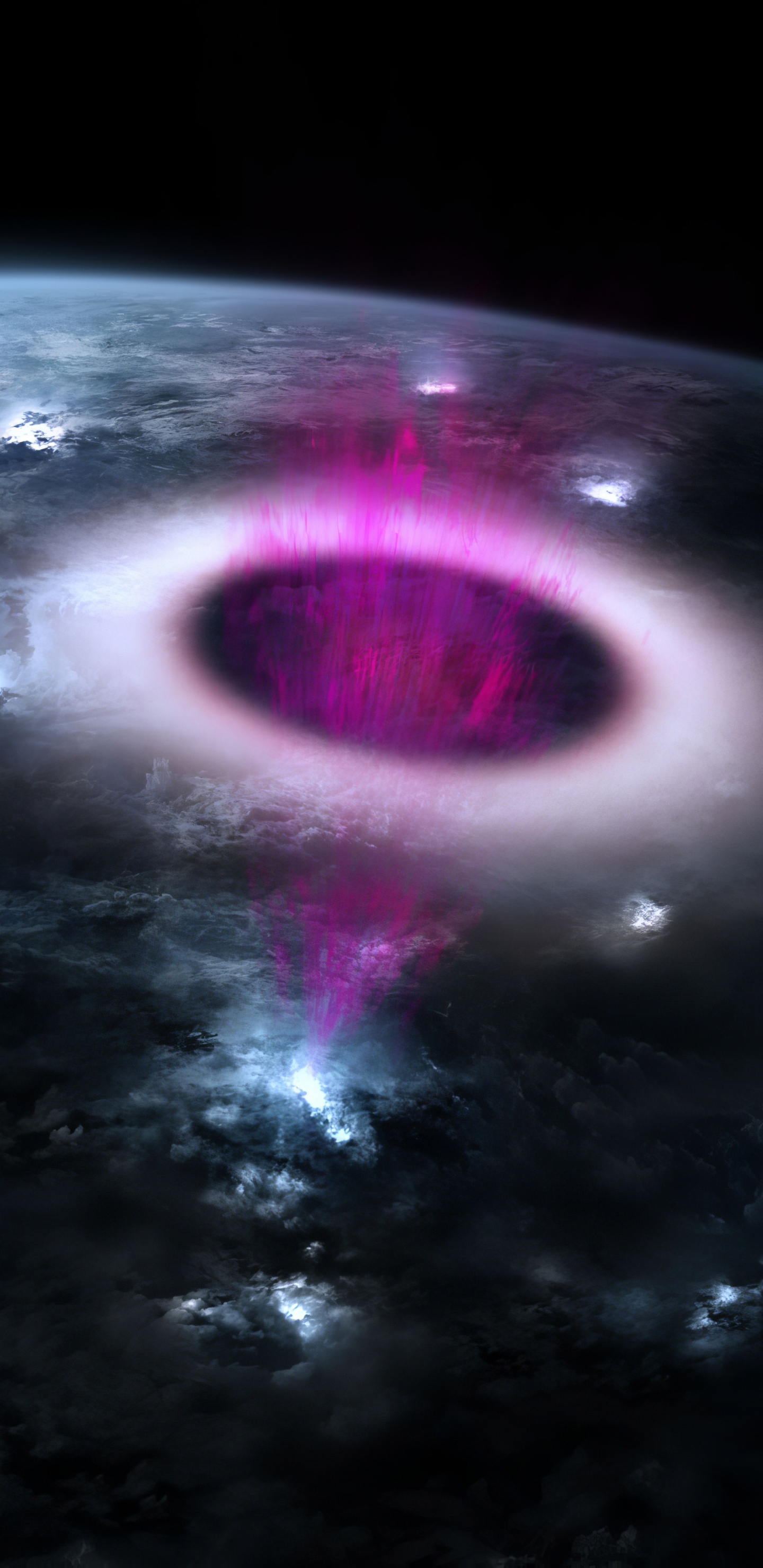 Обои атмосфера, атмосфера земли, молния в верхних слоях атмосферы, земля, космос в разрешении 1440x2960