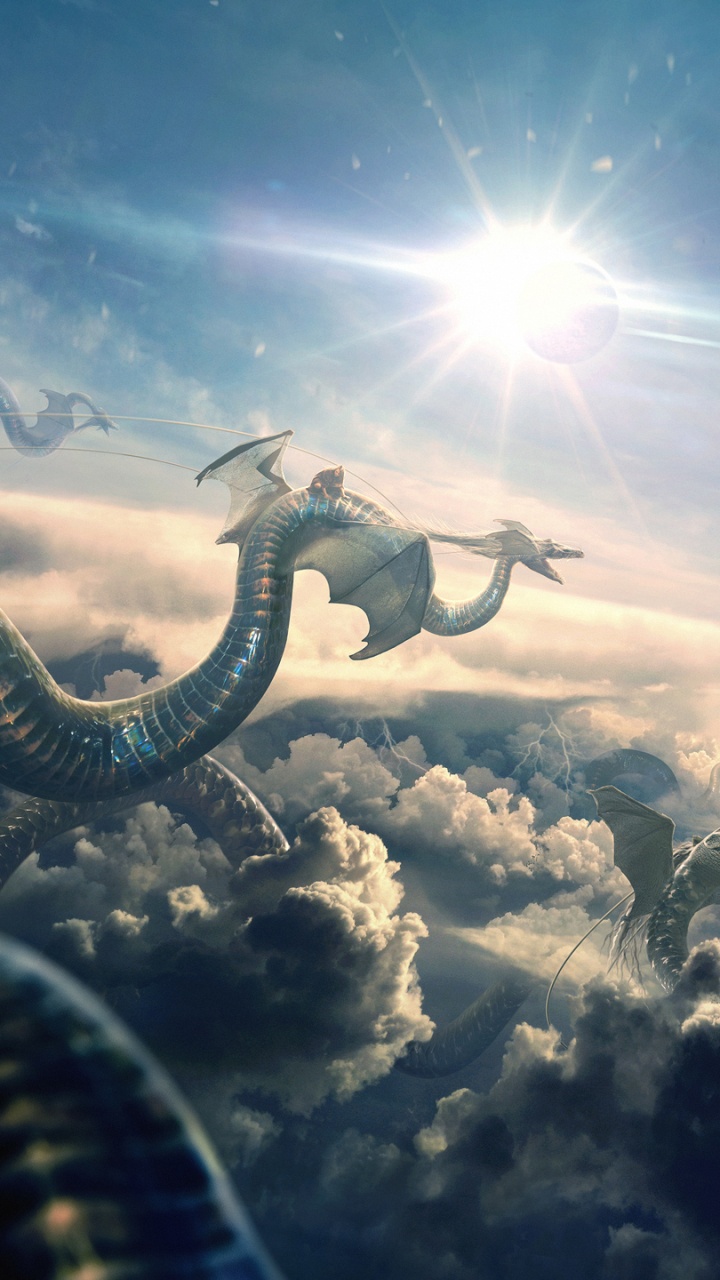 Обои облако, атмосфера, солнечный свет, парашют, экстремальный вид спорта в разрешении 720x1280