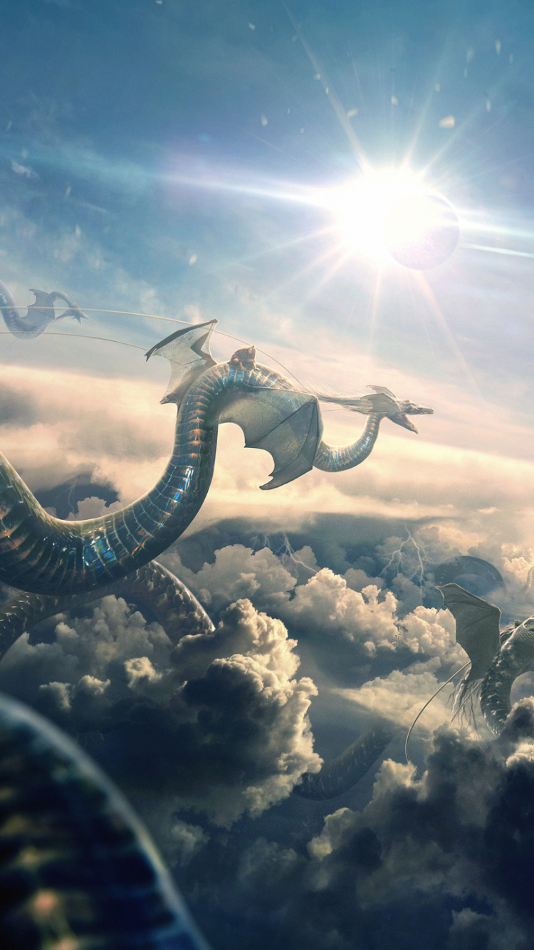 Обои облако, атмосфера, солнечный свет, парашют, экстремальный вид спорта в разрешении 750x1334