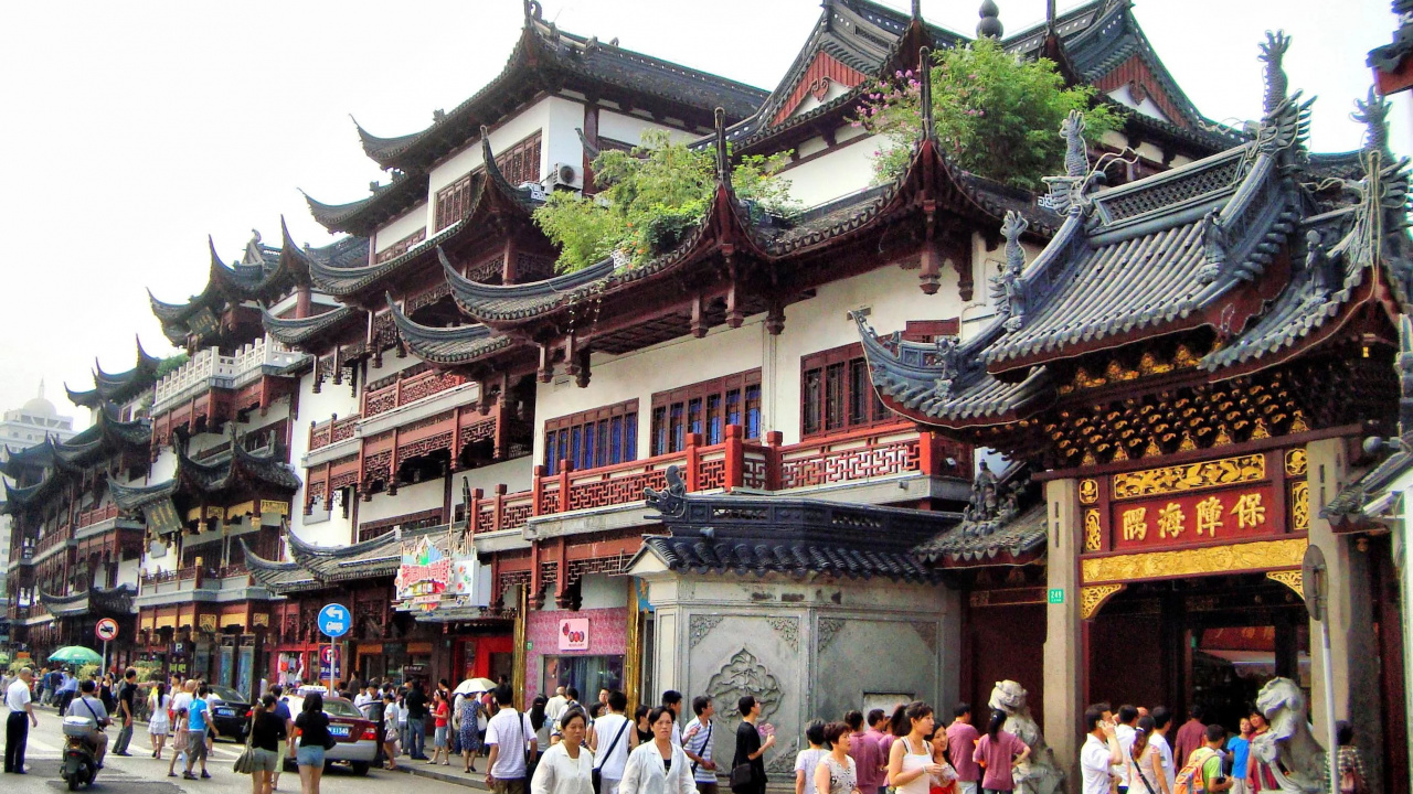 Обои старый город, Город Бога храм Шанхая, китайская архитектура, японская архитектура, храм в разрешении 1280x720