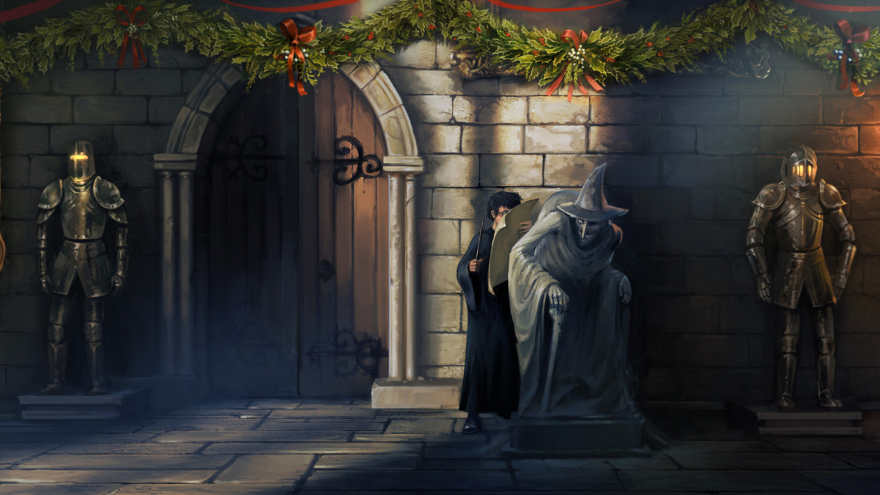 Обои Гарри Поттер, статуя, ночь, Вселенная Гарри Поттера, памятник в разрешении 1280x720