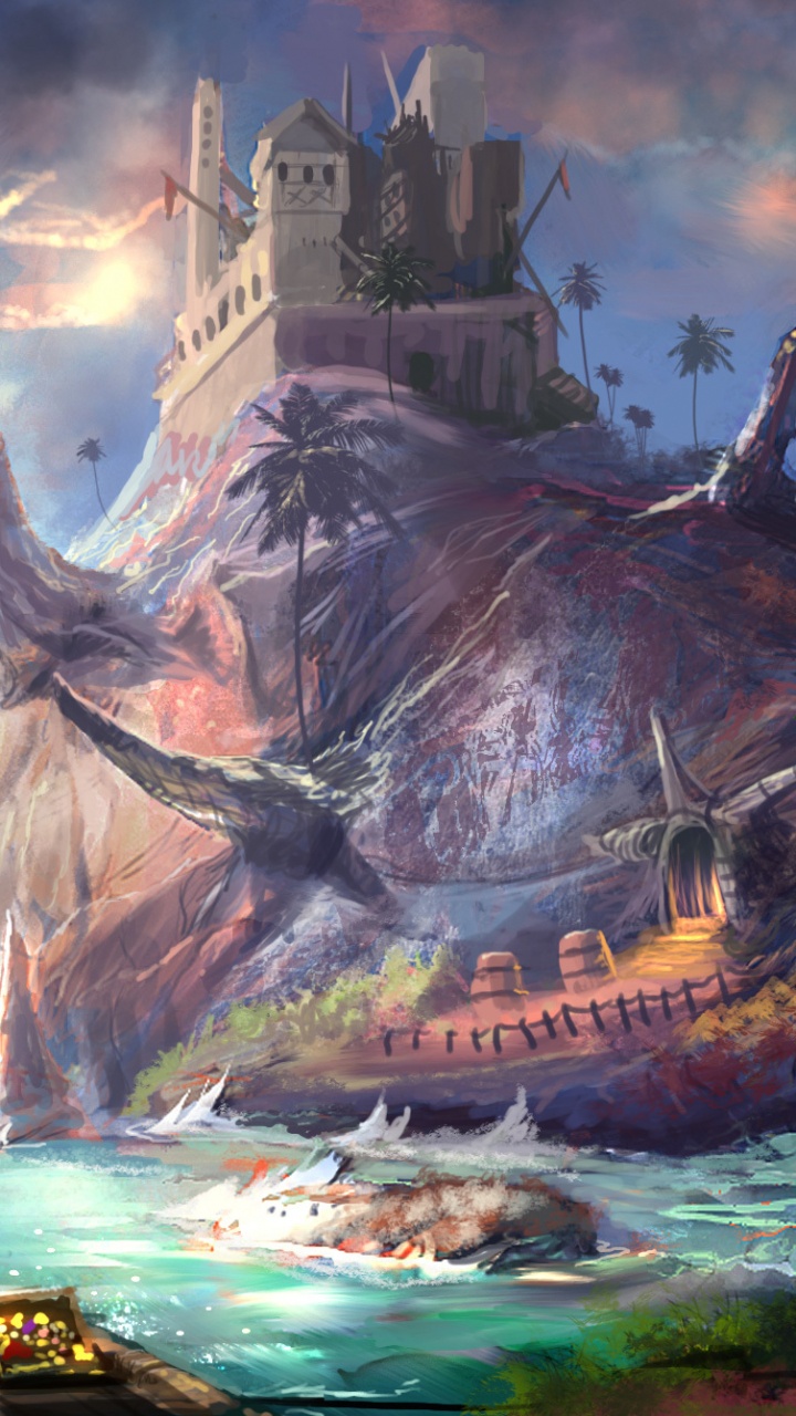 Обои фэнтези, компьютерная игра, мифология, дракон, экосистема в разрешении 720x1280