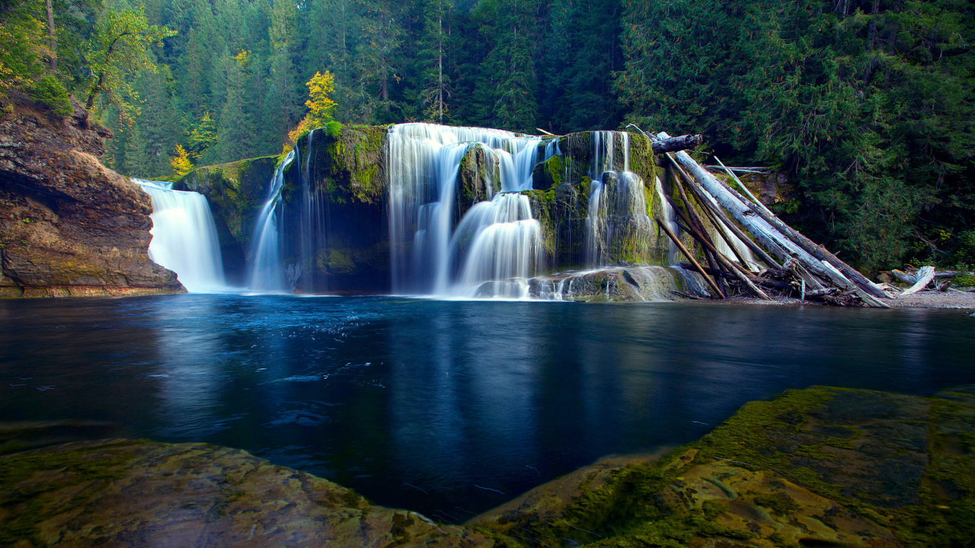 Обои водопад, водоем, гидроресурсы, природа, вода в разрешении 1366x768