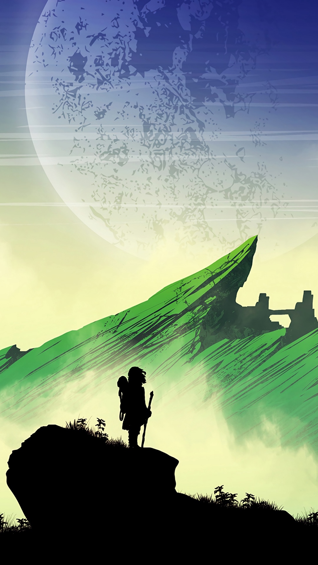 Обои природа, зеленый, иллюстрация, облако, гора в разрешении 1080x1920