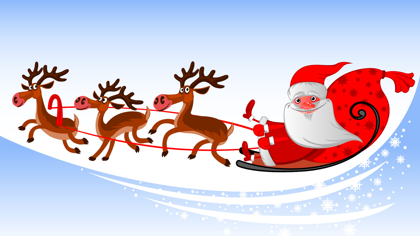 Обои Санта-Клаус, Рождественский день, Северный олень, олень, иллюстрация в разрешении 1366x768