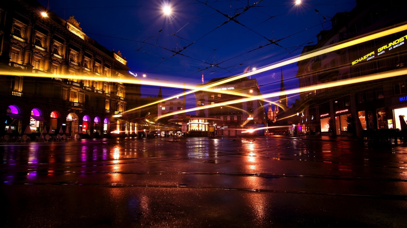 Обои ночь, свет, освещение, городской район, город в разрешении 1366x768