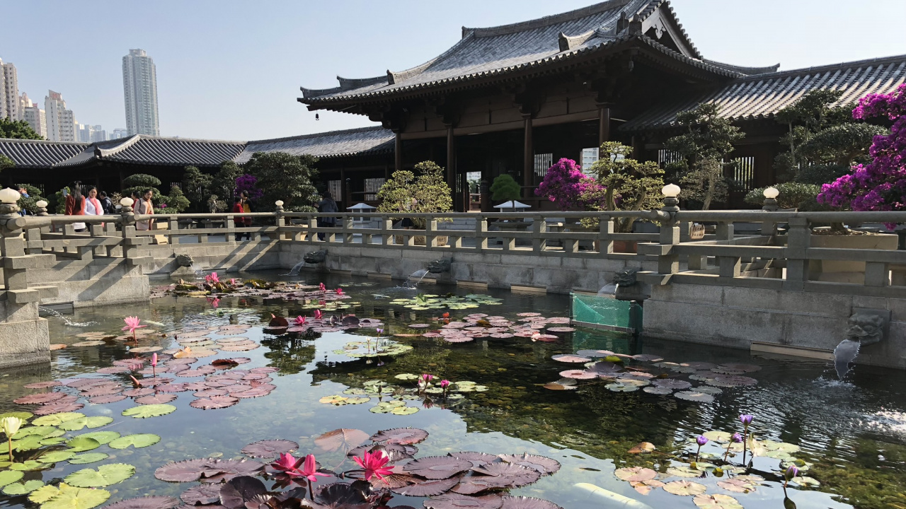 Обои китайская архитектура, туризм, вода, достопримечательность, водоем в разрешении 1280x720