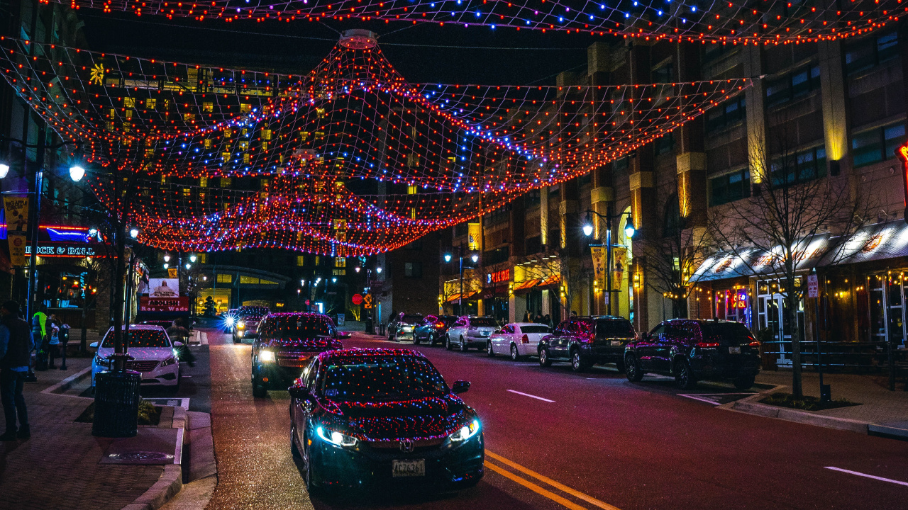 Обои уличный фонарь, ночь, свет, освещение, городской район в разрешении 1280x720