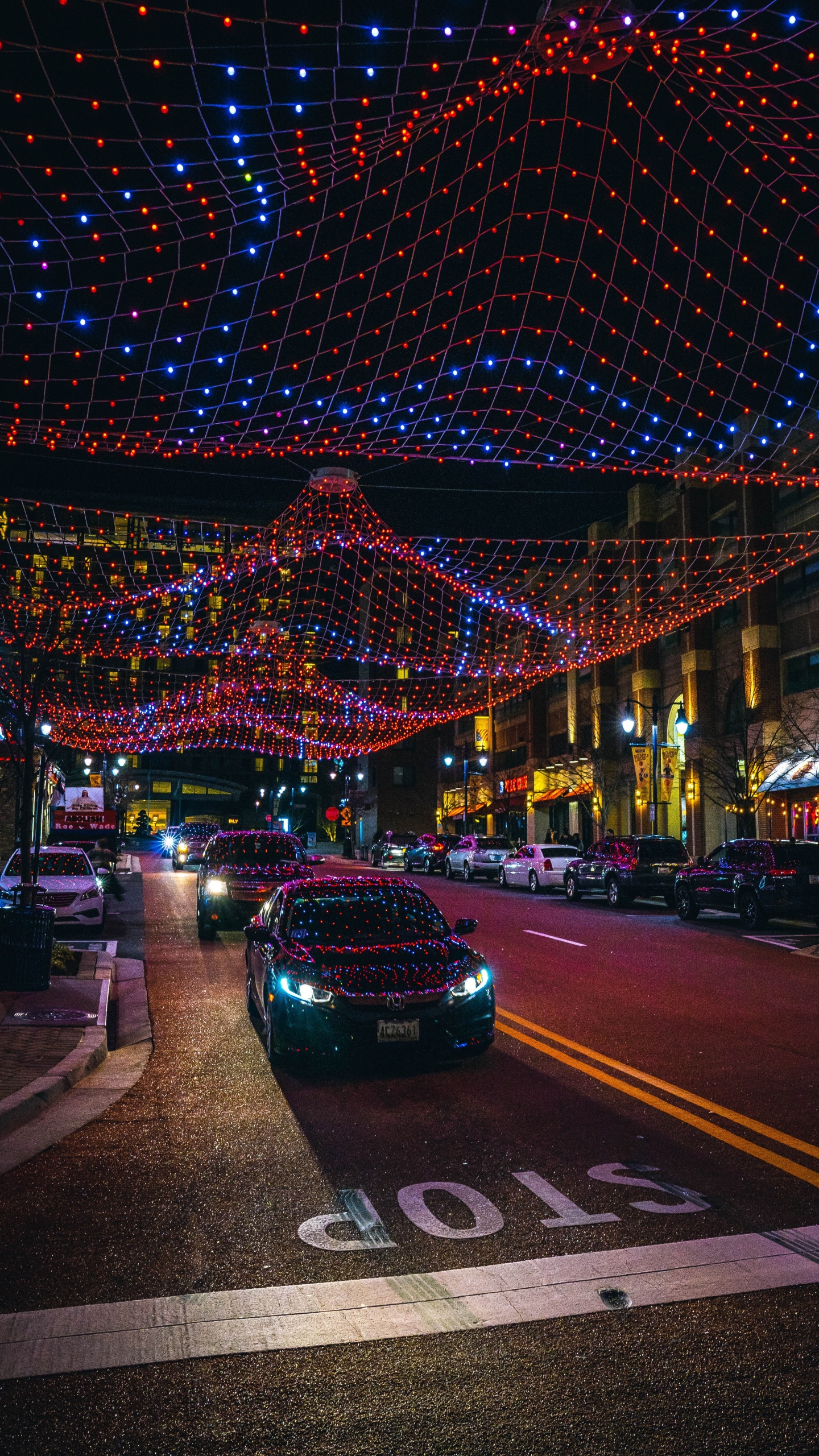 Обои уличный фонарь, ночь, свет, освещение, городской район в разрешении 1440x2560