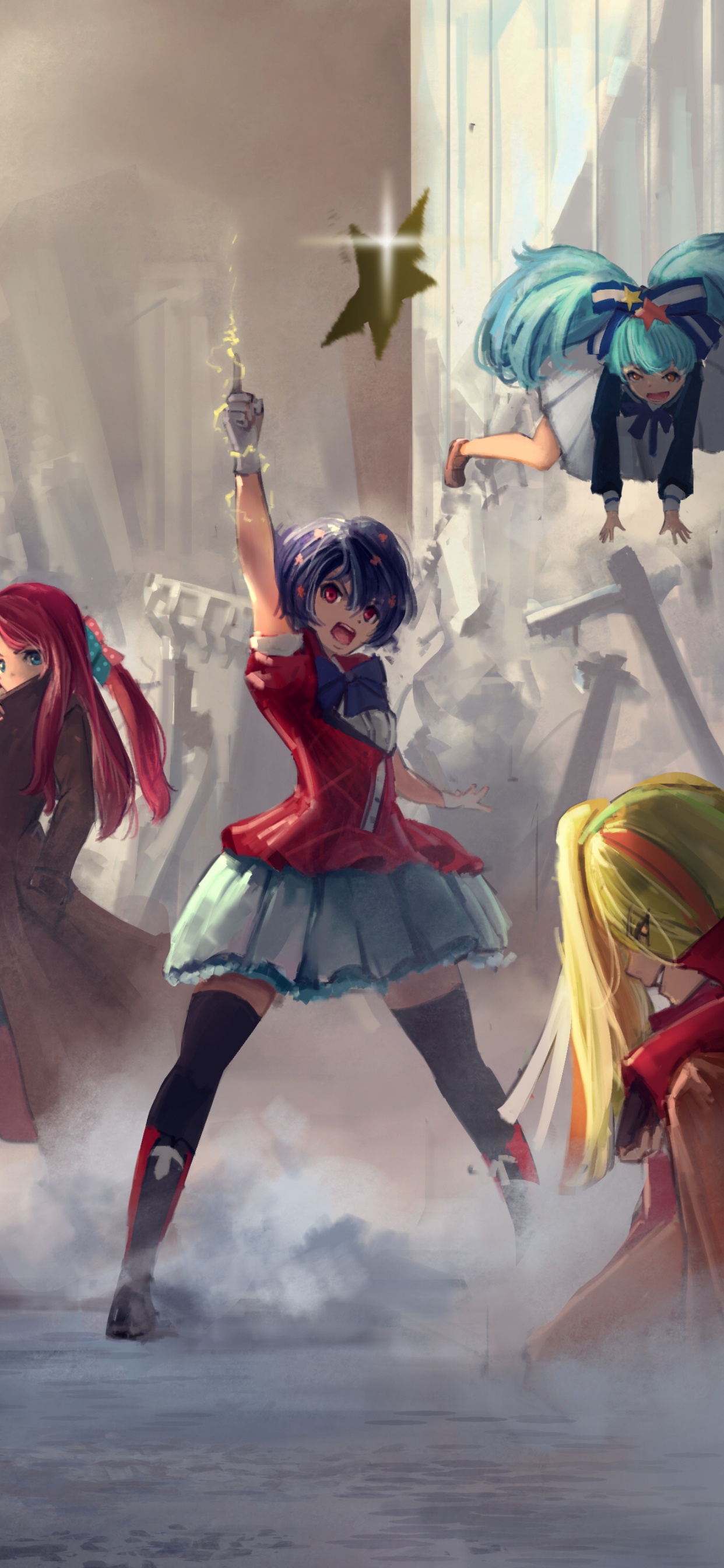 Обои аниме, зомби, иллюстрация, арт, акварельные краски в разрешении 1242x2688