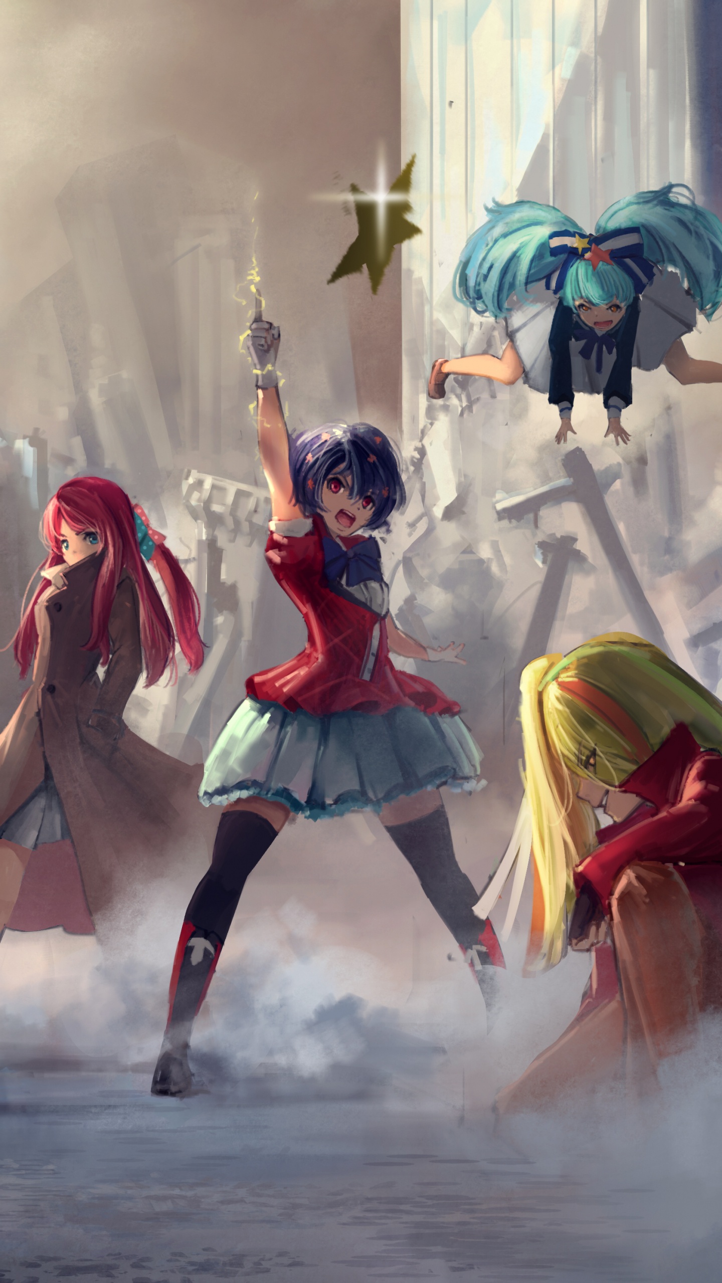 Обои аниме, зомби, иллюстрация, арт, акварельные краски в разрешении 1440x2560