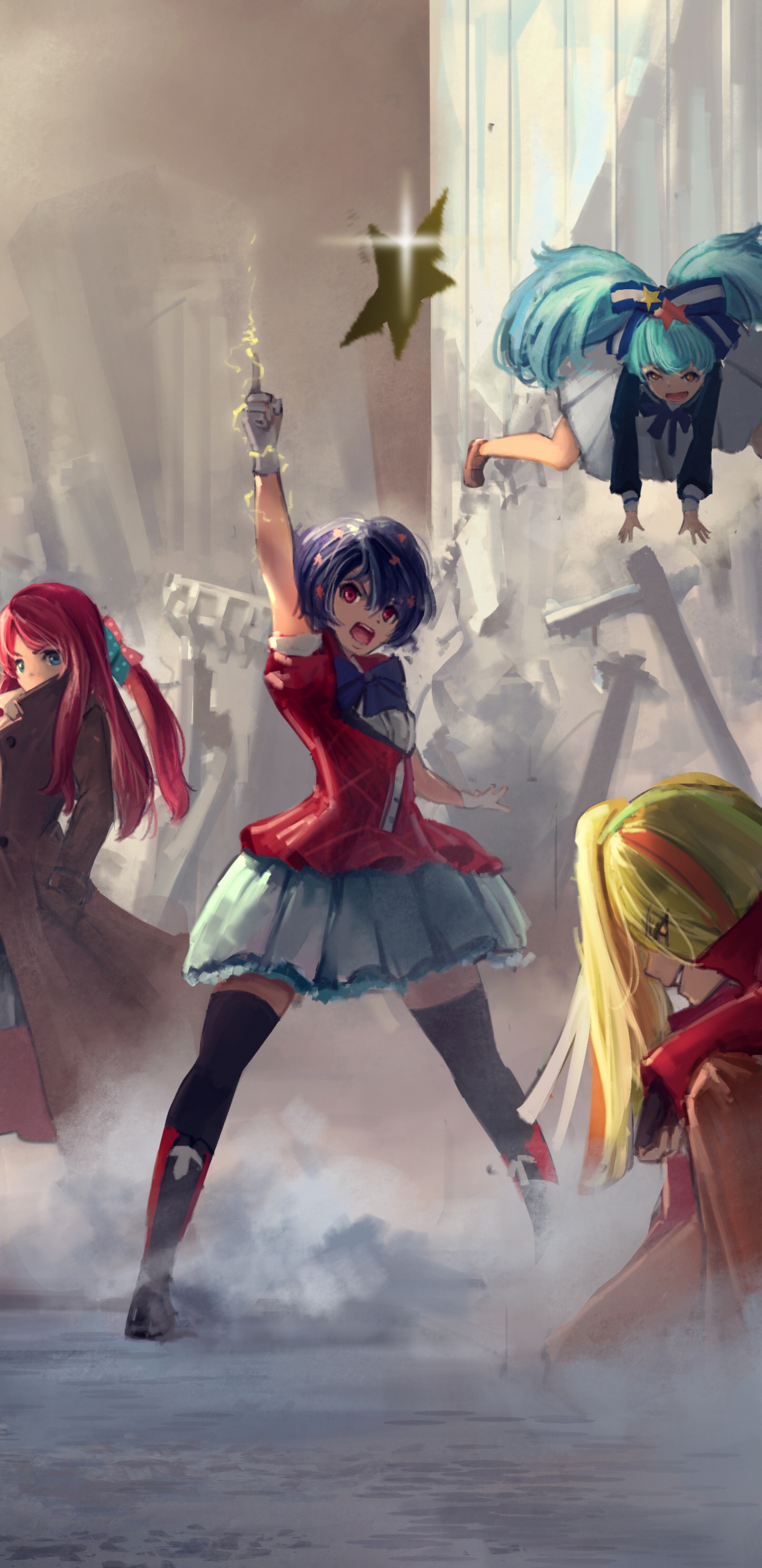 Обои аниме, зомби, иллюстрация, арт, акварельные краски в разрешении 1440x2960