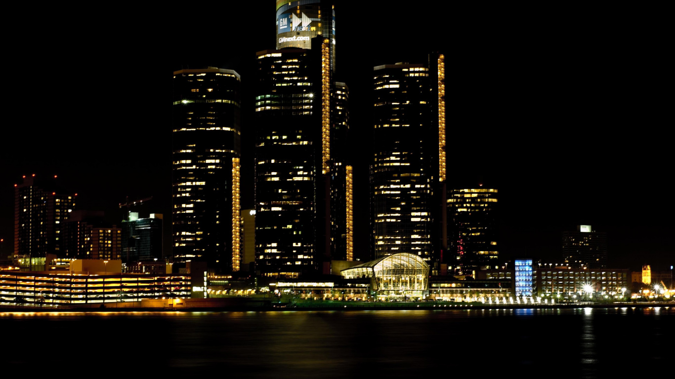 Обои Детройт, Детройт Красный Крылья, небоскреб, город, городской пейзаж в разрешении 1366x768