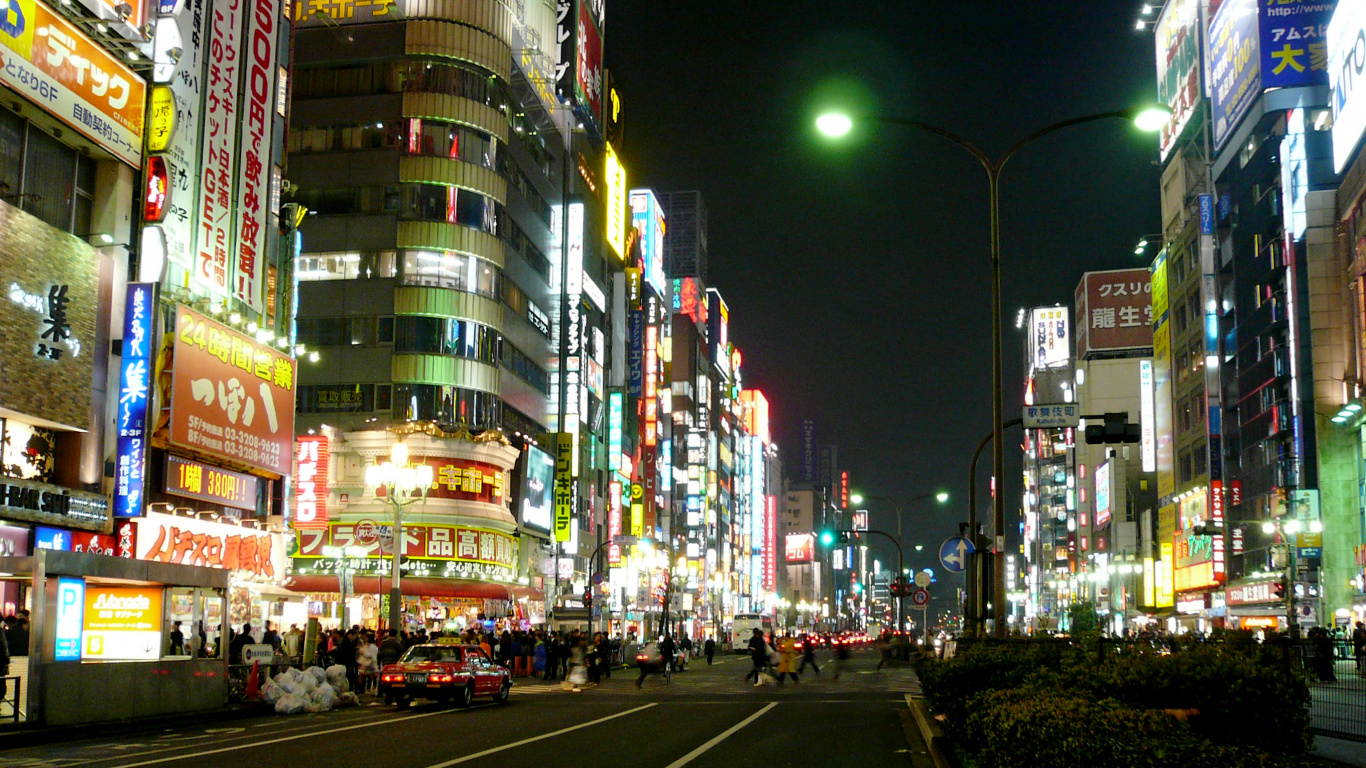 Обои Синдзюку, метрополия, ночь, городской район, город в разрешении 1366x768