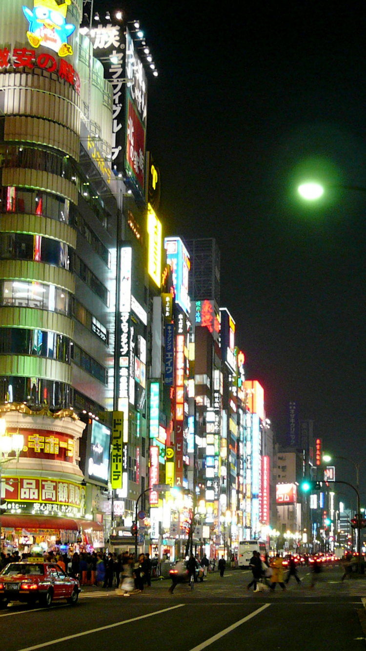 Обои Синдзюку, метрополия, ночь, городской район, город в разрешении 750x1334