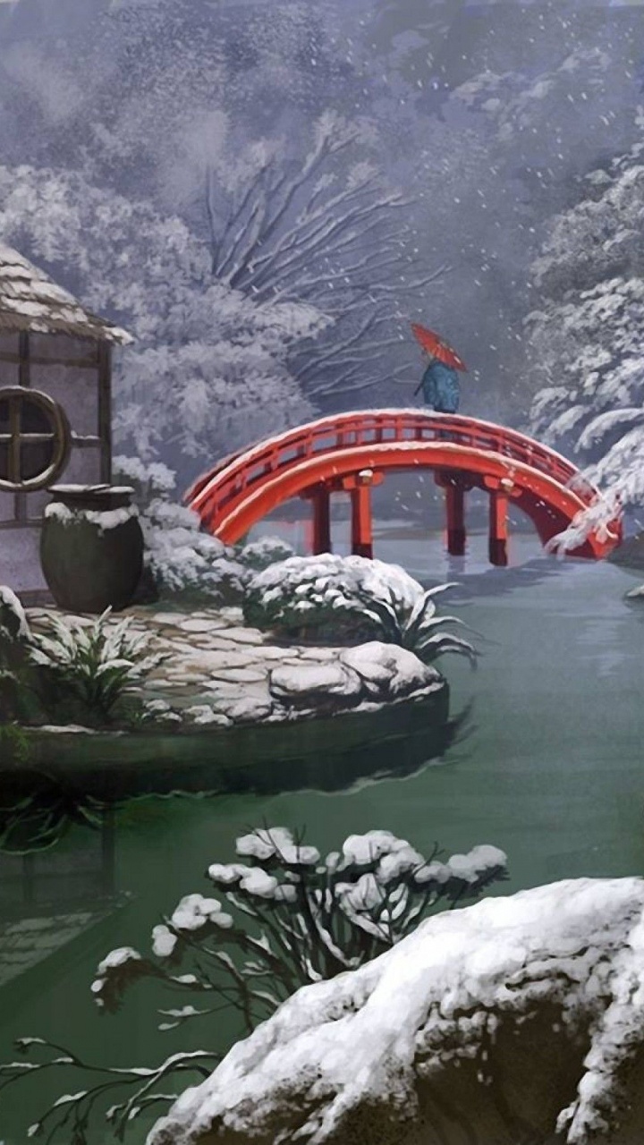 Обои природа, дерево, живопись, водоток, пейзаж в разрешении 720x1280