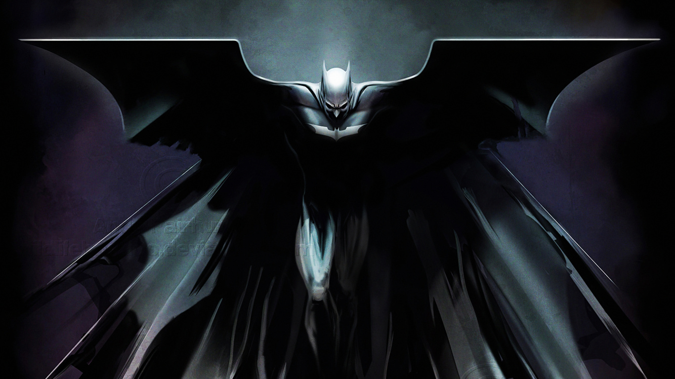 Обои Бэтмен, Темный Рыцарь Трилогия, арт, темнота, фрактальное искусство в разрешении 1366x768
