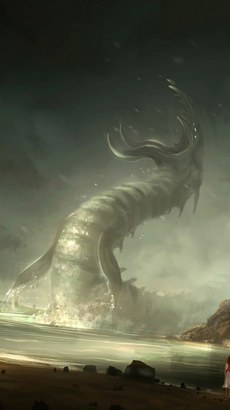 Обои Ктулху, атмосфера, темнота, пейзаж, рисование в разрешении 750x1334