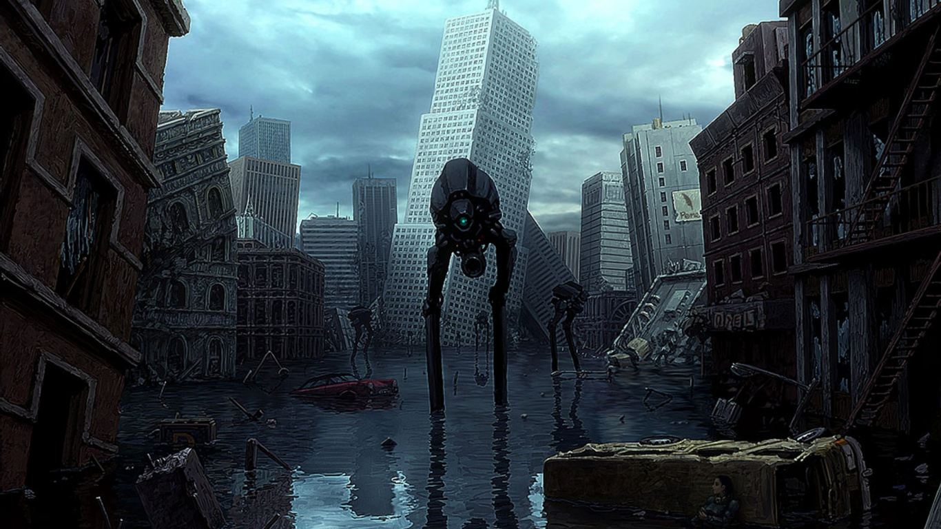 Обои метрополия, городской пейзаж, город, городской район, фантастика в разрешении 1366x768