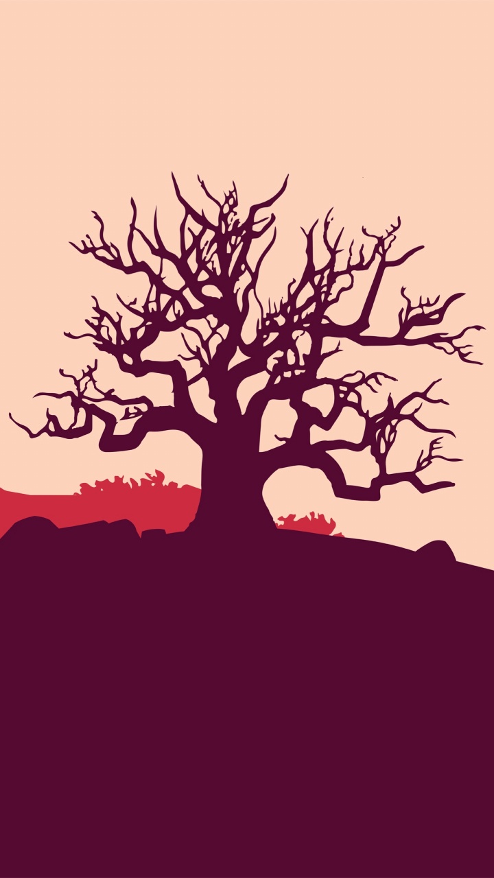 Обои Firewatch, векторная графика, красный цвет, дерево, природный ландшафт в разрешении 720x1280