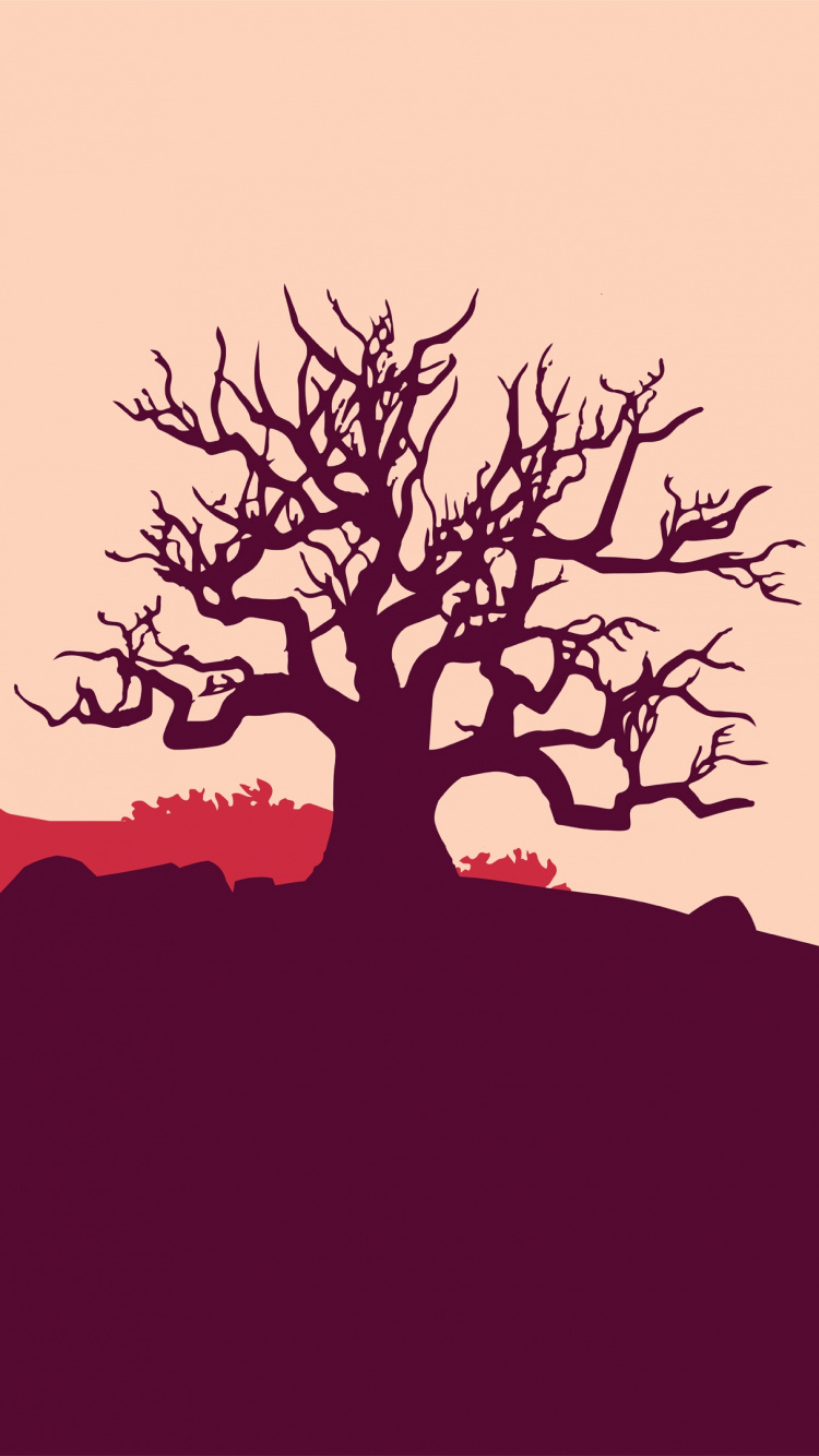Обои Firewatch, векторная графика, красный цвет, дерево, природный ландшафт в разрешении 750x1334