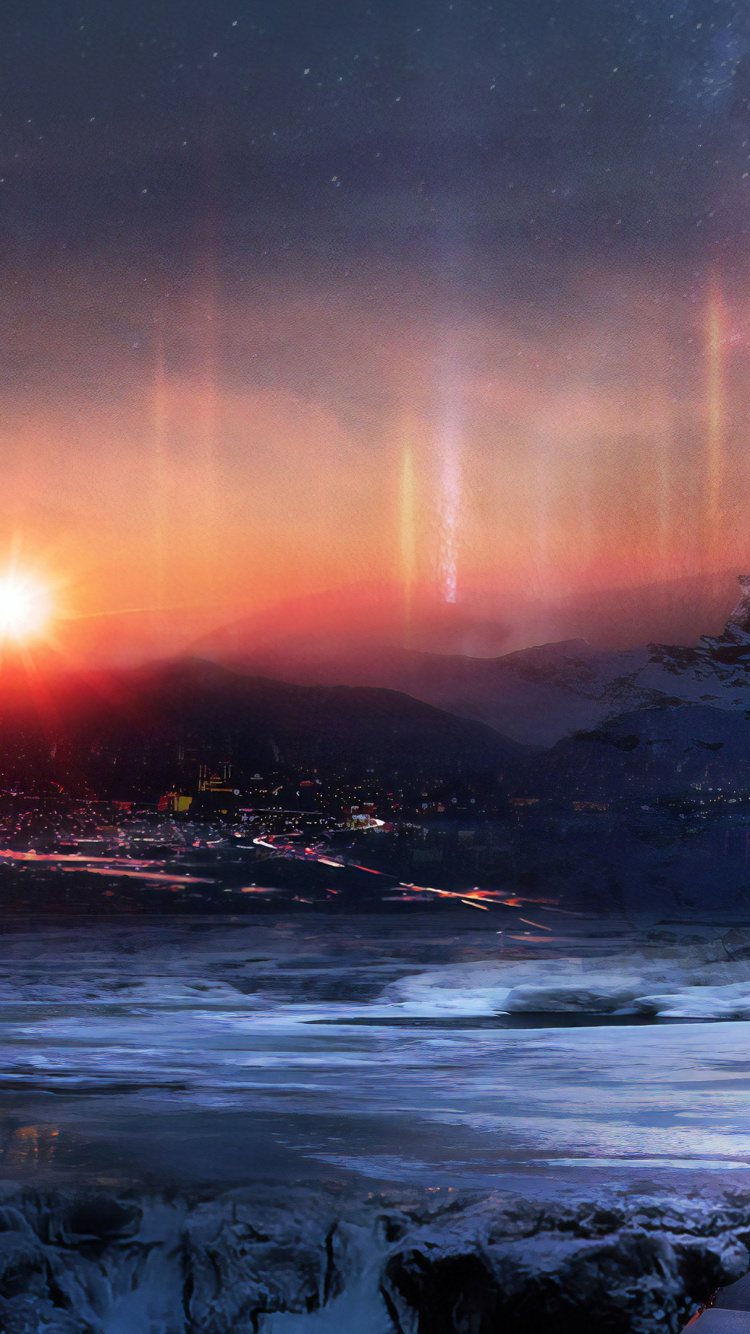 Обои цифровое искусство, атмосфера, облако, свет, вода в разрешении 750x1334