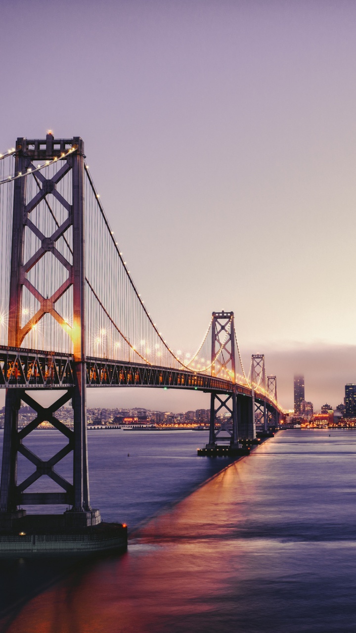 Обои мост, вода, ориентир, городской район, утро в разрешении 720x1280