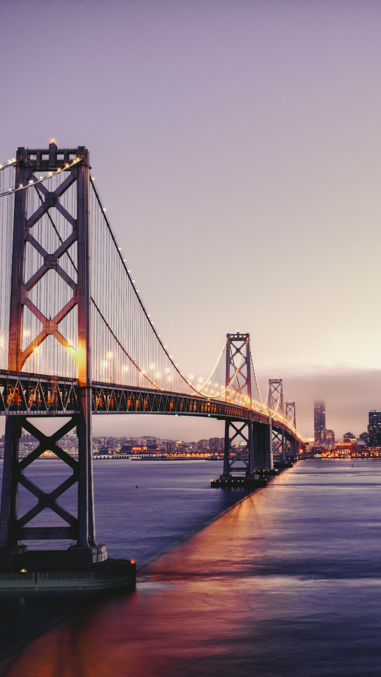 Обои мост, вода, ориентир, городской район, утро в разрешении 750x1334