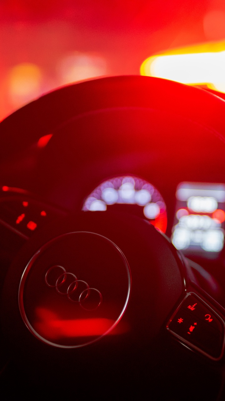 Обои рулевое колесо, свет, спидометр, красный цвет, автомобильное освещение в разрешении 720x1280