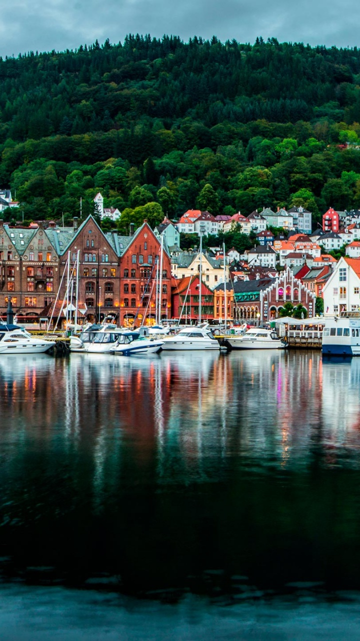 Обои Брюгген, Осло, фьорд, город, вода в разрешении 720x1280