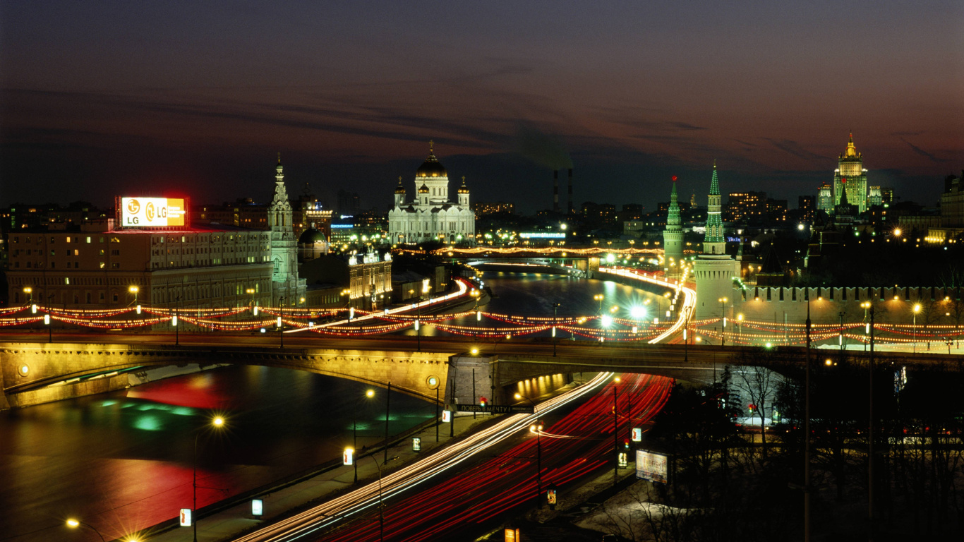 Обои ночь, городской пейзаж, город, городской район, метрополия в разрешении 1366x768