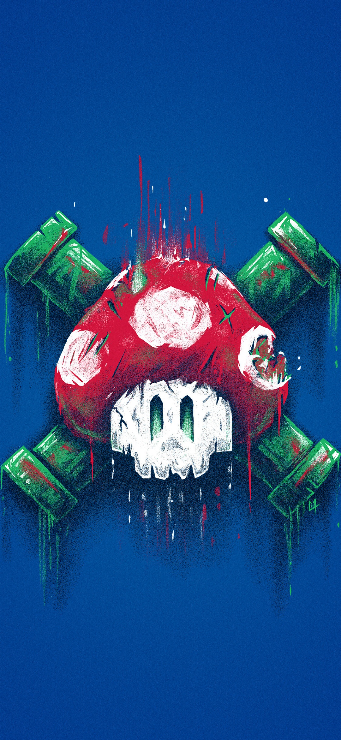 Обои марио грибной череп, футболка, Нинтендо, трубы основы, царство грибов в разрешении 1125x2436