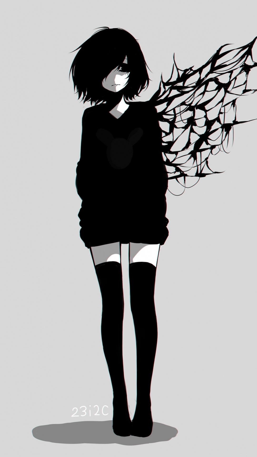 Обои аниме, эмо, стояние, арт, монохромный в разрешении 1080x1920