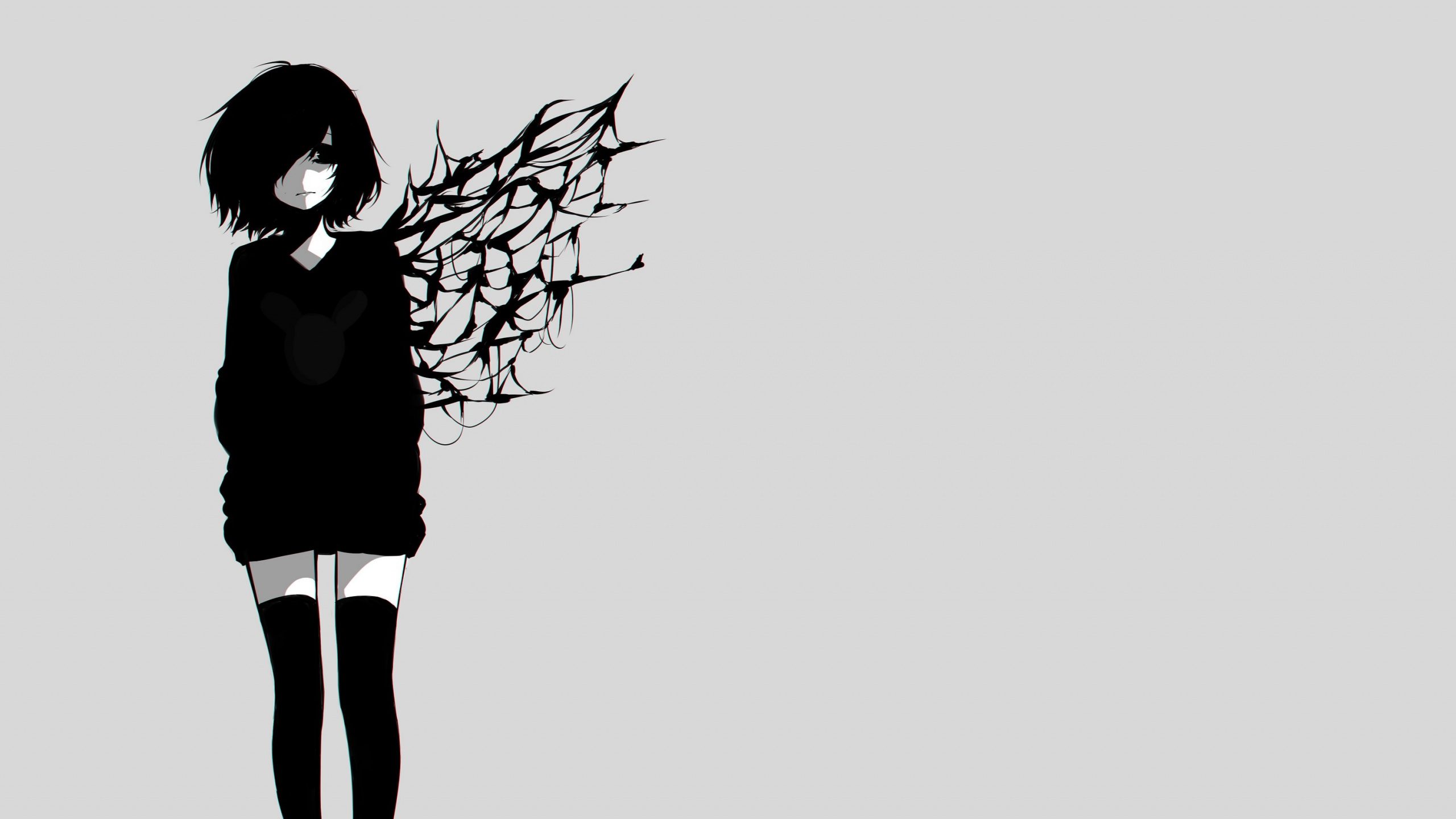 Обои аниме, эмо, стояние, арт, монохромный в разрешении 2560x1440