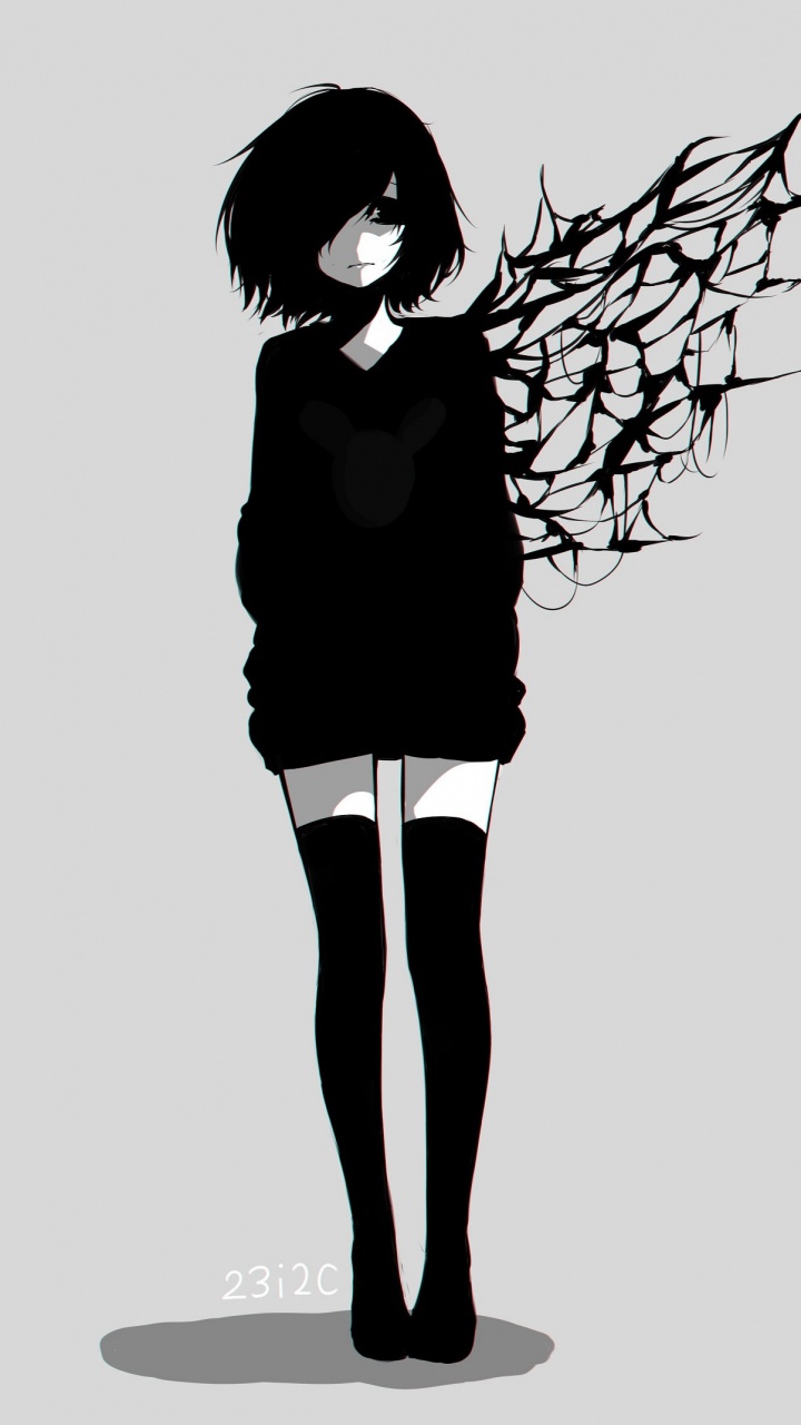 Обои аниме, эмо, стояние, арт, монохромный в разрешении 720x1280