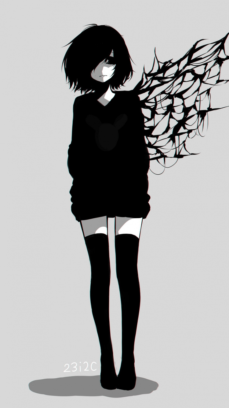 Обои аниме, эмо, стояние, арт, монохромный в разрешении 750x1334