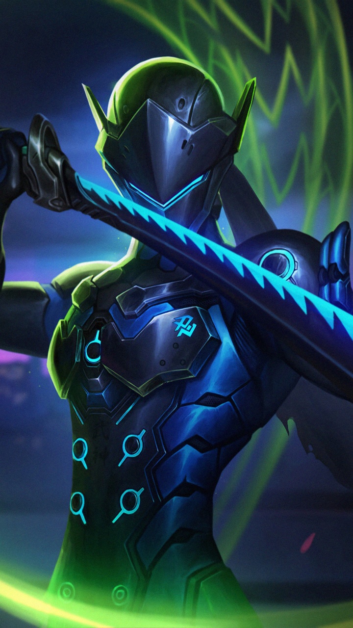 Обои Overwatch, Гэндзи, свет, иллюстрация, арт в разрешении 720x1280