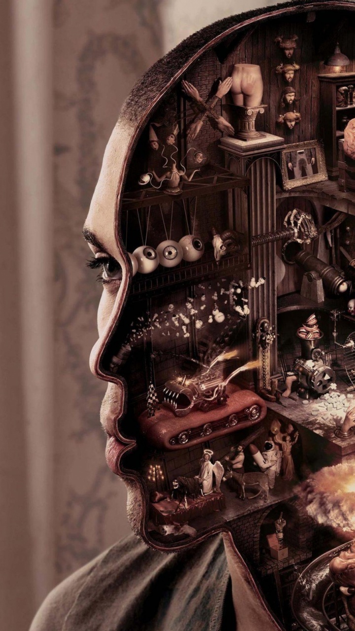 Обои киборг, робот, механизм, голова в разрешении 720x1280