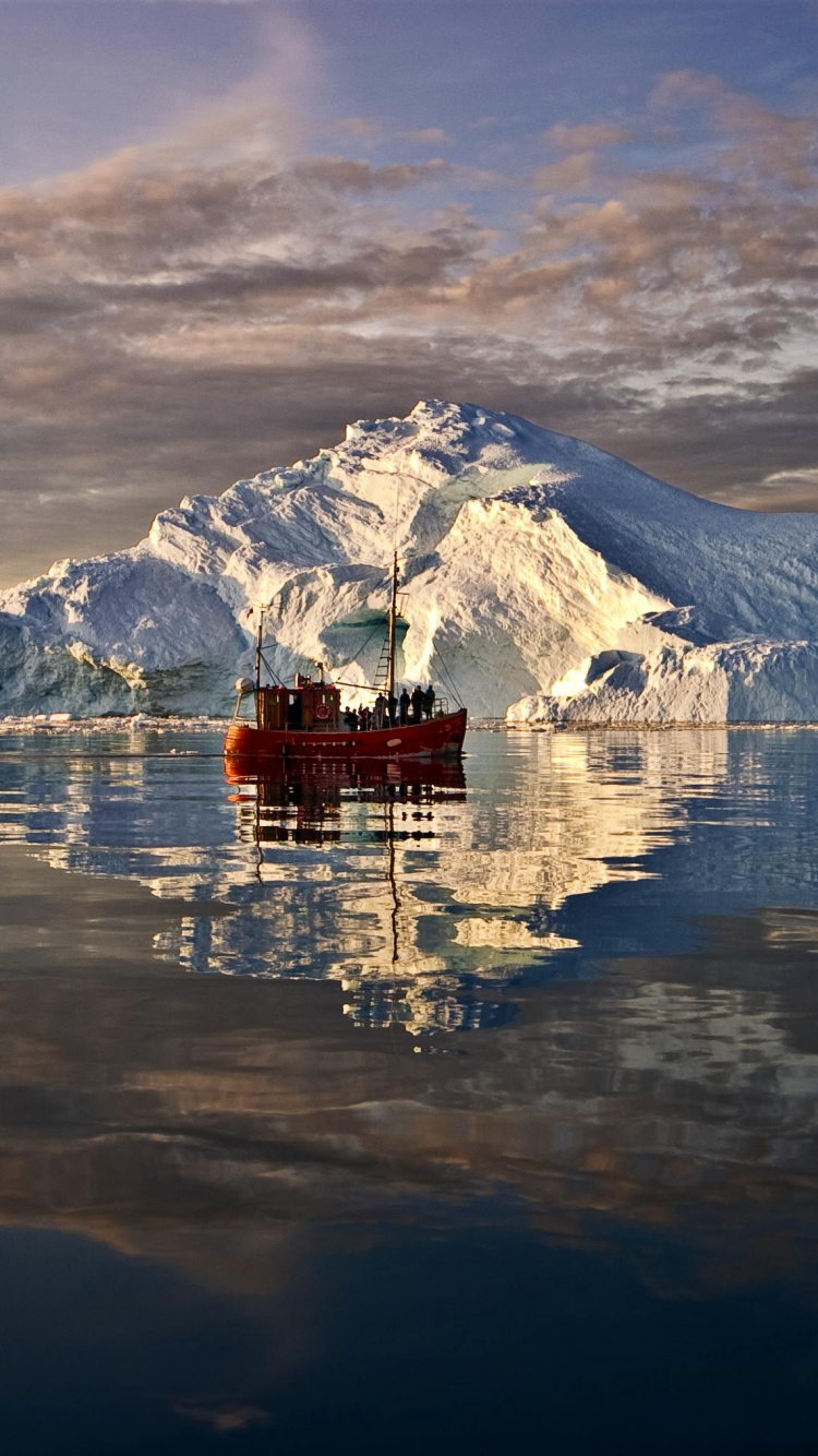 Обои путешествие, отражение, лед, айсберг, Северный Ледовитый океан в разрешении 750x1334